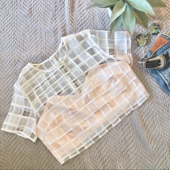 Tops - Cage Crop Top, White and Nude w/ Back Zipper.